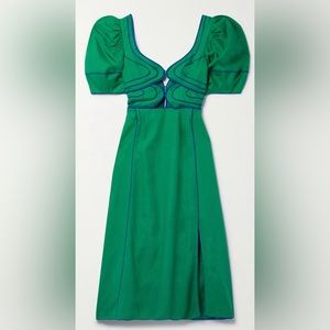 Farm rio Women's Green Piped Cutout Linen-blend Midi Dress